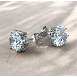 Boucle D'oreilles 9mm Cristal Zirconium Argent Massif Bijou Homme/Femme