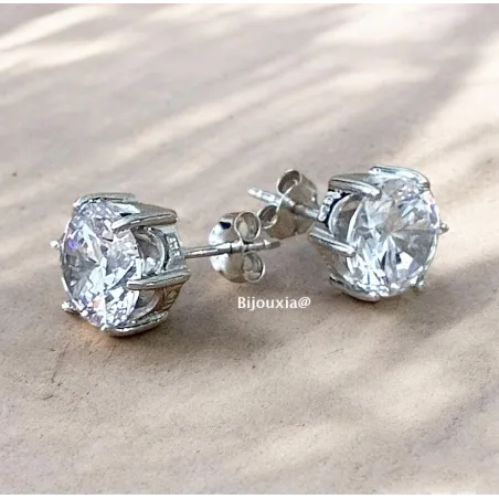 Boucle D'oreilles 9mm Cristal Zirconium Argent Massif Bijou Homme/Femme