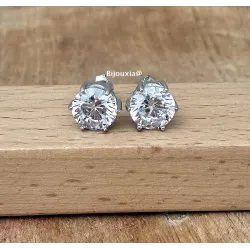 Boucle D'oreilles 9mm Cristal Zirconium Argent Massif Bijou Homme/Femme