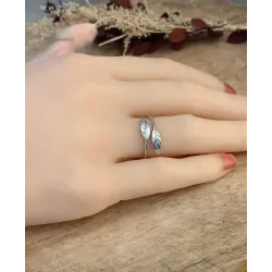 Bague Plume Taille 60 Argent Massif 925 Millièmes Cristaux Zirconium