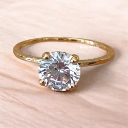 Bague Solitaire Cristal Carré En Plaqué Or 18 CARATS T50-52-54-56-58-60-62-64