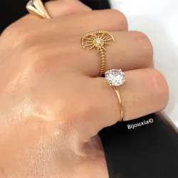 Bague Solitaire Cristal Carré En Plaqué Or 18 CARATS T50-52-54-56-58-60-62-64