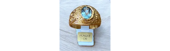 Chevalière US Américaine En Plaqué Or 18 Ct Pierre Bleu Topaze Tailles 52 à 72
