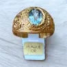 Chevalière US Américaine En Plaqué Or 18 Ct Pierre Bleu Topaze Tailles 52 à 72