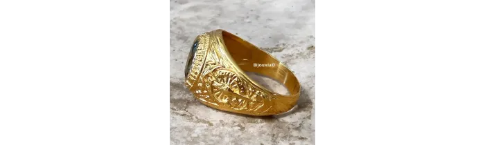Chevalière US Américaine En Plaqué Or 18 Ct Pierre Bleu Topaze Tailles 52 à 72