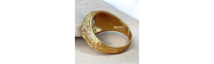 Chevalière US Américaine En Plaqué Or 18 Ct Pierre Bleu Topaze Tailles 52 à 72