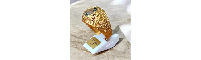 Chevalière US Américaine En Plaqué Or 18 Ct Pierre Bleu Topaze Tailles 52 à 72