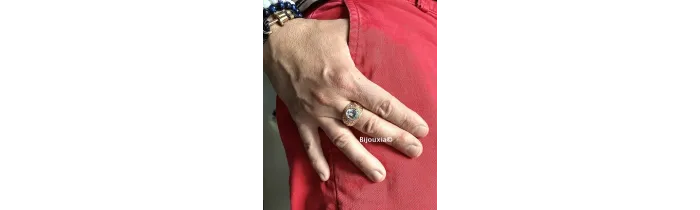 Chevalière US Américaine En Plaqué Or 18 Ct Pierre Bleu Topaze Tailles 52 à 72