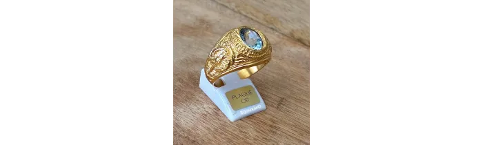 Chevalière US Américaine En Plaqué Or 18 Ct Pierre Bleu Topaze Tailles 52 à 72