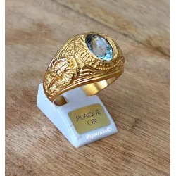 Chevalière US Américaine En Plaqué Or 18 Ct Pierre Bleu Topaze Tailles 52 à 72