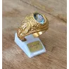 Chevalière US Américaine En Plaqué Or 18 Ct Pierre Bleu Topaze Tailles 52 à 72