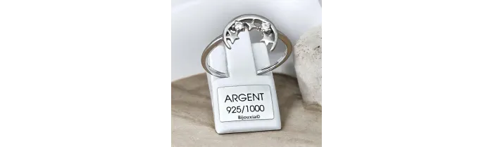 Bague Croissant de Lune Cristal de Zirconium et Étoiles En Argent 925/000 Rhodié