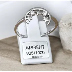 Bague Croissant de Lune Cristal de Zirconium et Étoiles En Argent 925/000 Rhodié