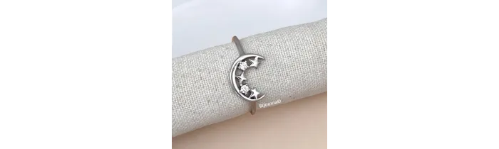 Bague Croissant de Lune Cristal de Zirconium et Étoiles En Argent 925/000 Rhodié