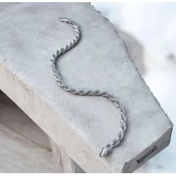 Bracelet Maille Corde Argent Massif 925/1000 Rhodié