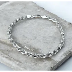 Bracelet Maille Corde Argent Massif 925/1000 Rhodié
