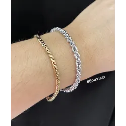 Bracelet Maille Corde Argent Massif 925/1000 Rhodié