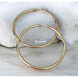 Créoles Tubes 3mm X Diamètre 6cm En Plaqué Or 18 Carats 750/000