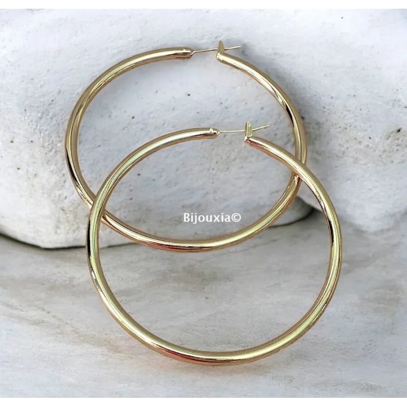 Créoles Tubes 3mm X Diamètre 6cm En Plaqué Or 18 Carats 750/000