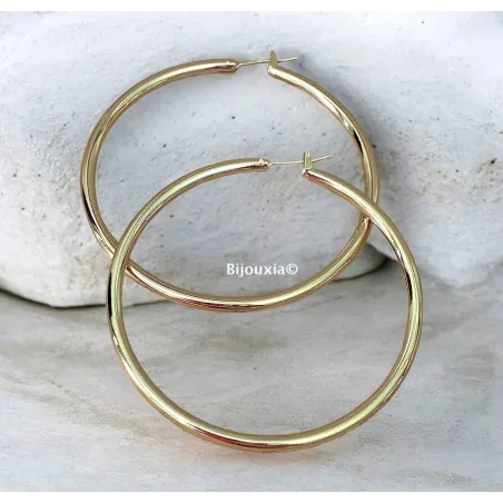 Créoles Tubes 3mm X Diamètre 6cm En Plaqué Or 18 Carats 750/000