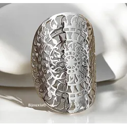 Bague Large Ajourée En Argent Massif 925/1000 Rhodié Tailles 50 à 60