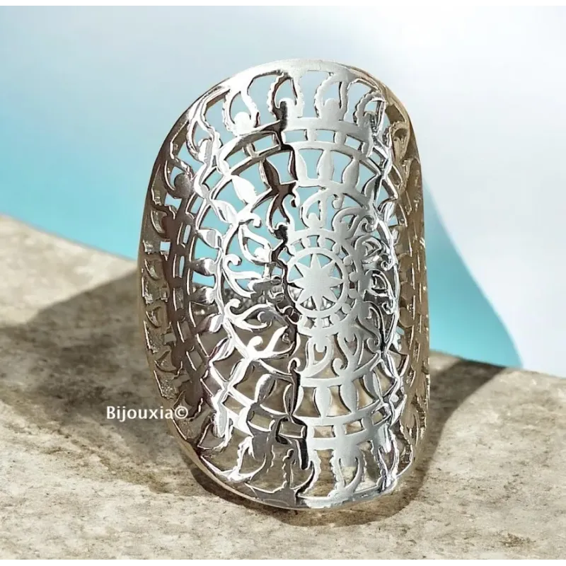 Bague Large Ajourée En Argent Massif 925/1000 Rhodié Tailles 50 à 60