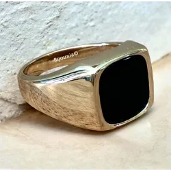Bague Chevalière Onyx et Plaqué Or 18 CARATS Tailles 52 à 70