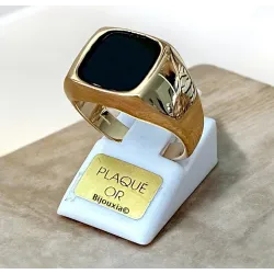 Bague Chevalière Onyx et Plaqué Or 18 CARATS Tailles 52 à 70