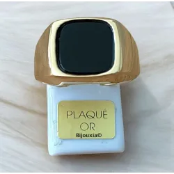 Bague Chevalière Onyx et Plaqué Or 18 CARATS Tailles 52 à 70