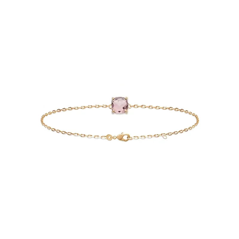 Bracelet Cristal Sertie 4 Griffes Rose Pastel Plaqué or 18 Carats