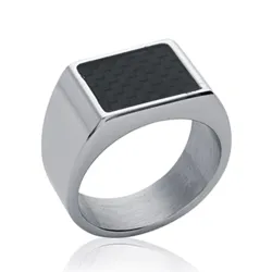 Bague Chevalière Homme En Acier Inoxydable et Carbone Bijoux Tailles 56 à 70