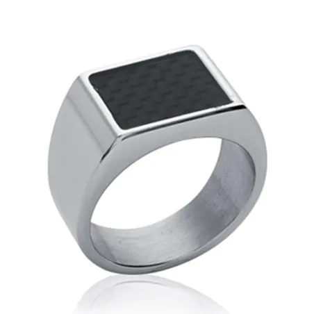 Bague Chevalière Homme En Acier Inoxydable et Carbone Bijoux Tailles 56 à 70