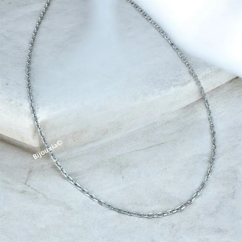 Chaîne 50cm Maille Forçat En Argent Massif 925/000 Rhodié Bijoux Mixte