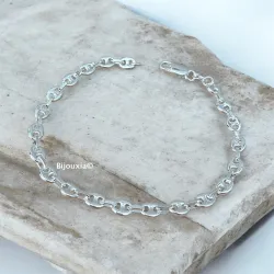 Bracelet Maille Grain De Café 4MM X 18CM Argent Massif 925/000