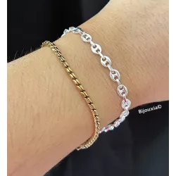 Bracelet Maille Grain De Café 4MM X 18CM Argent Massif 925/000