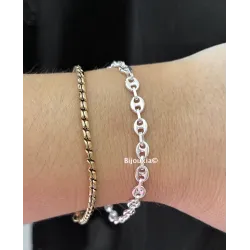 Bracelet Maille Grain De Café 4MM X 18CM Argent Massif 925/000