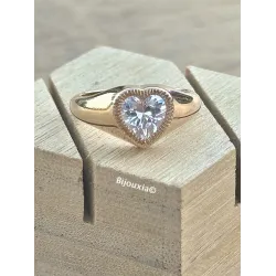 Bague Cristal Cœur Blanc En Plaqué or 18 Carats 750/000 T50 à 62