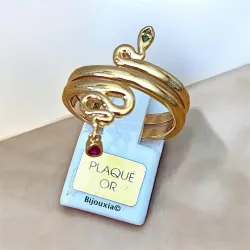 Bague Motif Serpent Avec Pierres de Couleurs En Plaqué Or 18CtTailles 50 à 60