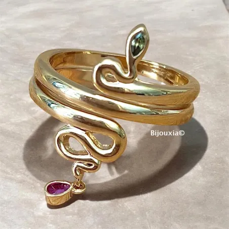 Bague Motif Serpent Avec Pierres de Couleurs En Plaqué Or 18CtTailles 50 à 60