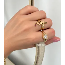 Bague Motif Serpent Avec Pierres de Couleurs En Plaqué Or 18CtTailles 50 à 60