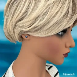 Boucles D'oreilles Puces Cristal Bleu Saphir Rond 5MM Argent Massif 925/1000