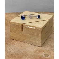 Boucles D'oreilles Puces Cristal Bleu Saphir Rond 5MM Argent Massif 925/1000