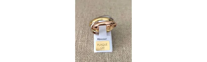 Bague 3 Anneaux Tricolore Argent 925 et Plaqué or 18 Carats T48 à 70