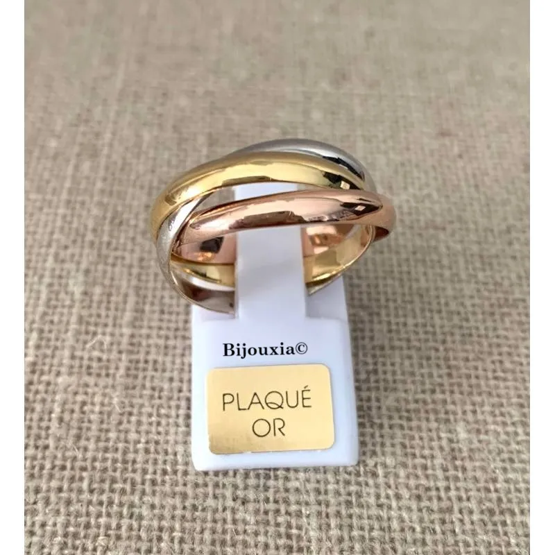 Bague 3 Anneaux Tricolore Argent 925 et Plaqué or 18 Carats T48 à 70