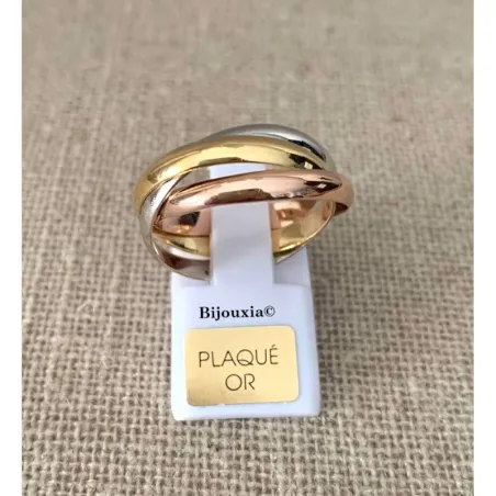Bague 3 Anneaux Tricolore Argent 925 et Plaqué or 18 Carats T48 à 70