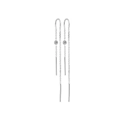 Boucles D'oreilles Chaînes Traversante Avec Cristal Zirconium En Argent Massif 925/000