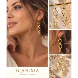 Boucles D'oreilles Pendantes Torsadées Plaqué Or 18 Carats Bijoux