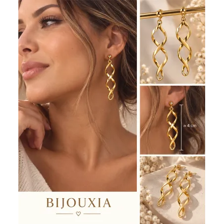 Boucles D'oreilles Pendantes Torsadées Plaqué Or 18 Carats Bijoux