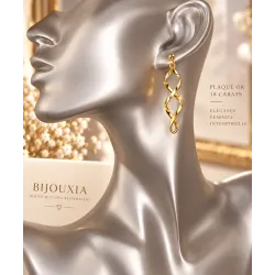 Boucles D'oreilles Pendantes Torsadées Plaqué Or 18 Carats Bijoux