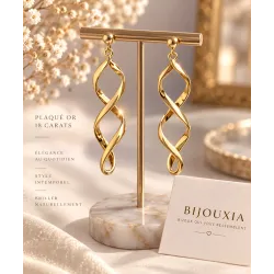 Boucles D'oreilles Pendantes Torsadées Plaqué Or 18 Carats Bijoux